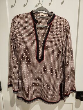 Tory Burch Geometric Print Tunic with Black & Red Trim Size 8